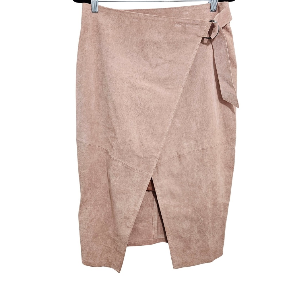 ASOS 100% Leather Midi Skirt Wrap Adjustable Waist Cowgirl Chic Festival Pink M